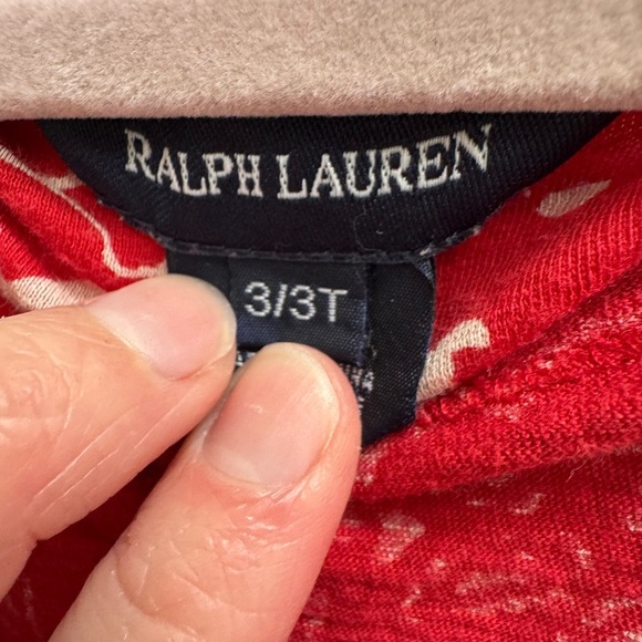 Ralph Lauren 3T Girls Red Geometric Pattern Ruffled Short Sleeve Blouse Top - Picture 4 of 5